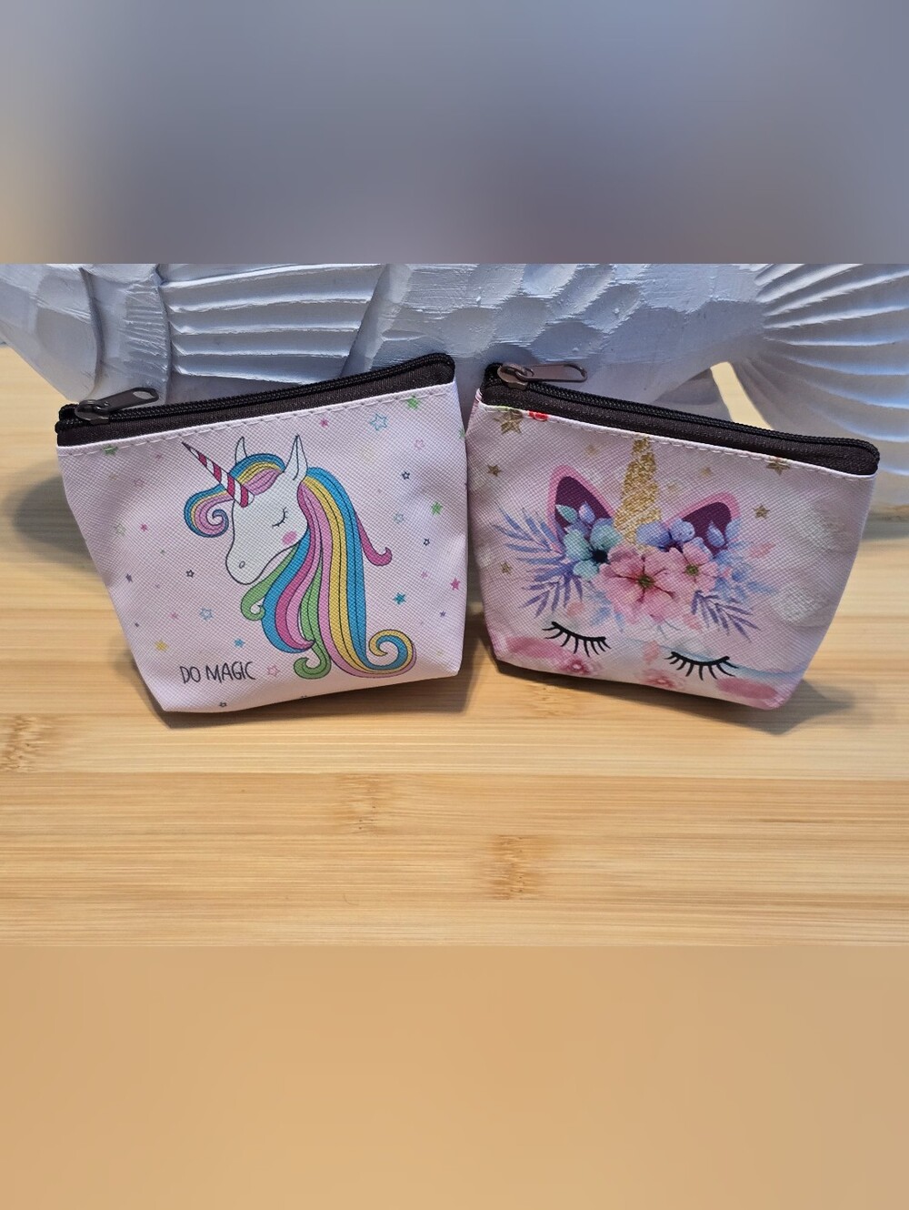 🌈 Set of 2 Do Magic Rainbow and Floral Eyelash Unicorn Mini Coin Purses Pouches